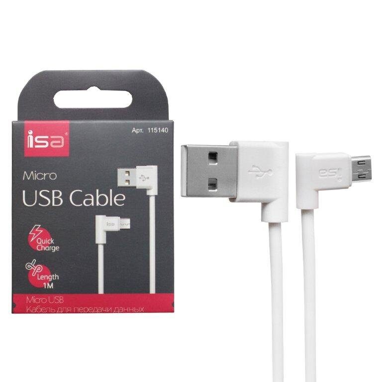 Кабель ISA  USB Micro USB 1m L-образный разъем, белый