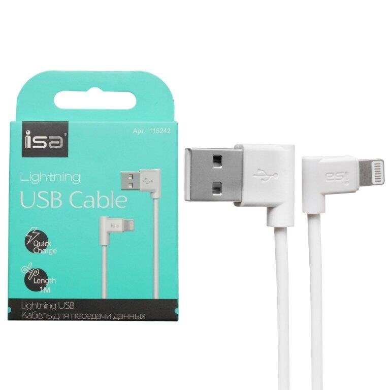 Кабель ISA USB Lightning 1m L-образный разъем, белый