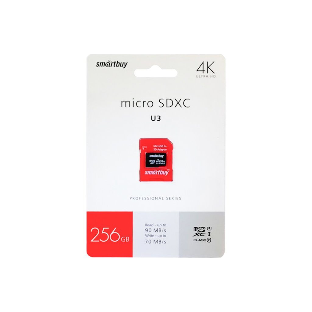 Карта памяти SMARTBUY microSDHC 256GB Class10 PRO U3 4K (SB256GBSDCL10U3-01)