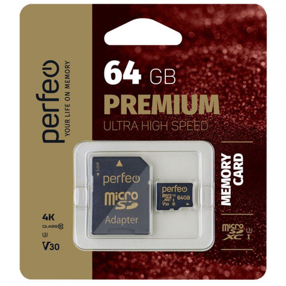 Карта памяти PERFEO microSDXC 64GB High-Capacity Class 10 UHS-3