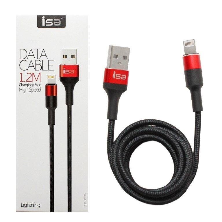 Кабель  ISA USB Lightning 1.2m 2.1A Nylon+Metal ISA, черный