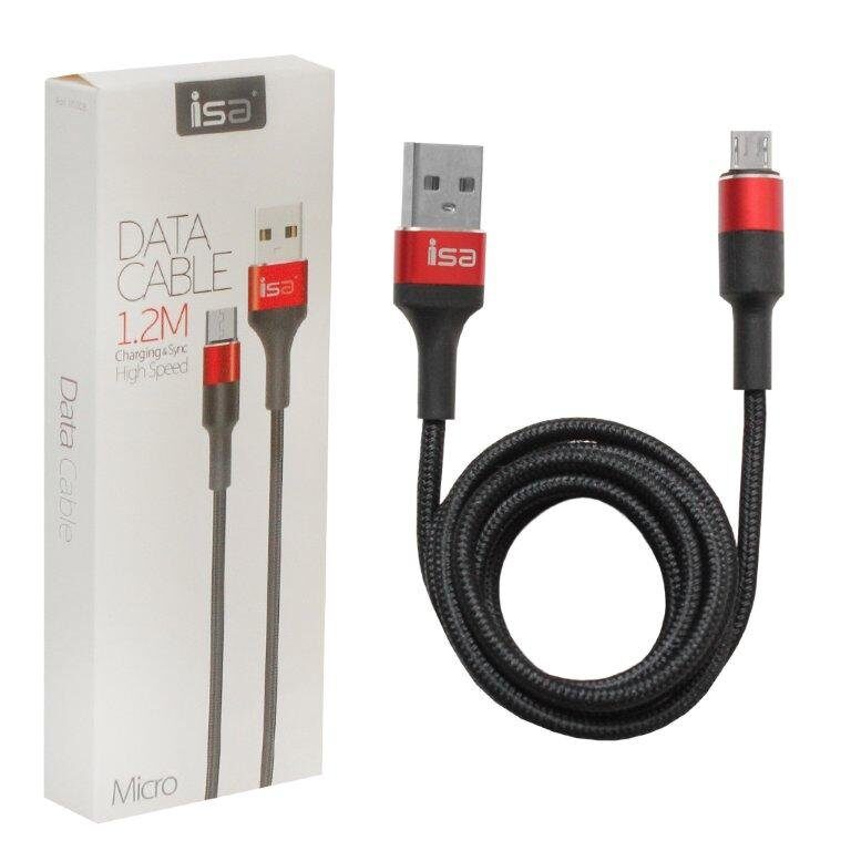 Кабель ISA USB Micro USB 1.2m 2.1A Nylon+Metal, черный