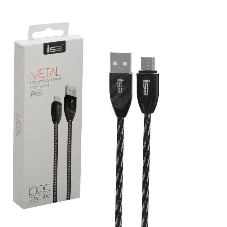 Кабель ISA USB Micro USB 1m 2.1A Nylon+Metal, черный