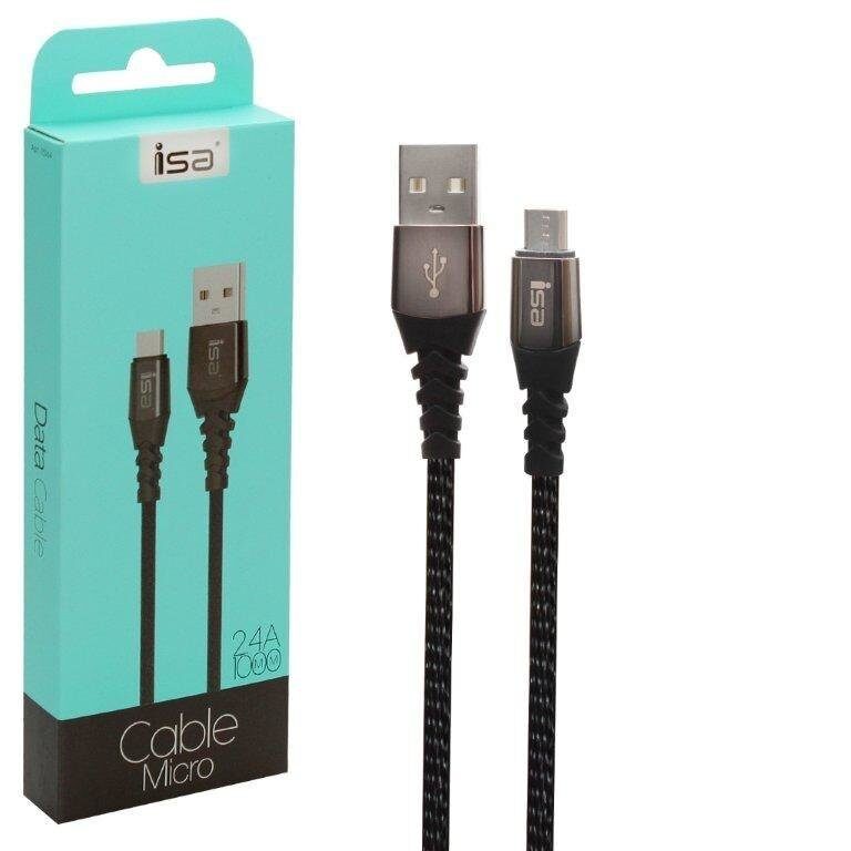 Кабель ISA USB Micro USB 1m алюминий/нейлон плетеный, черный