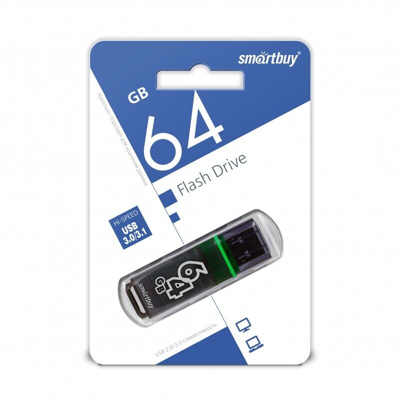 USB накопитель SMARTBUY USB 3.0 GLOSSY 64GB черный